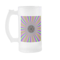 Neon Stripes Sunburst Fractal Coffee Mugs