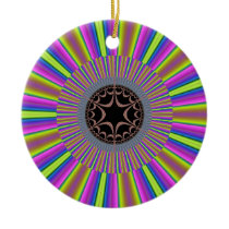 Neon Stripes Sunburst Fractal Christmas Tree Ornament