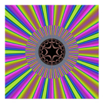 Neon Stripes Sunburst Fractal Poster
