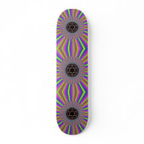 Neon Stripes Sunburst Fractal Custom Skateboard