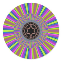 Neon Stripes Sunburst Fractal Round Sticker