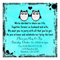 Neon teal grunge owl punk wedding invitations