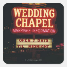 Neon Wedding Chapel Sign in Las Vegas, USA Square Stickers