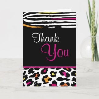 Neon Wild Animal Print Thank You Card card