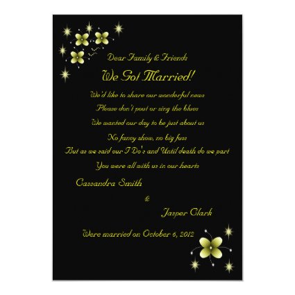 Neon Yellow Flower Sparkles Elopement 2 5x7 Paper Invitation Card