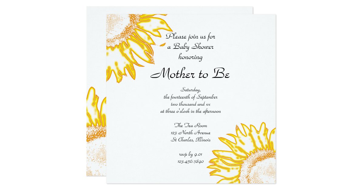 Neon Yellow Sunflower Baby Shower Invitation Zazzle