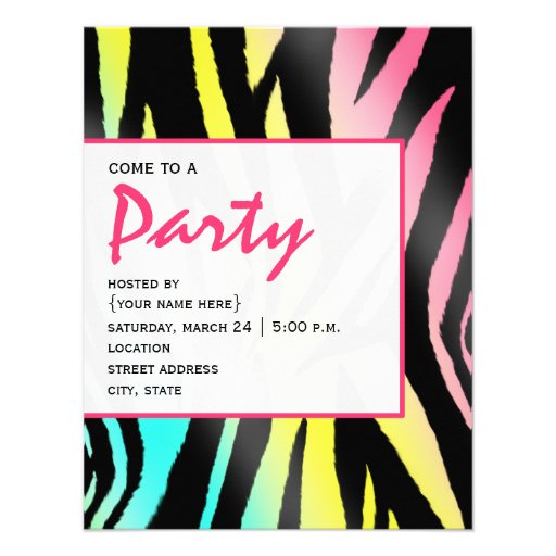 Neon Zebra Print Party Invitation