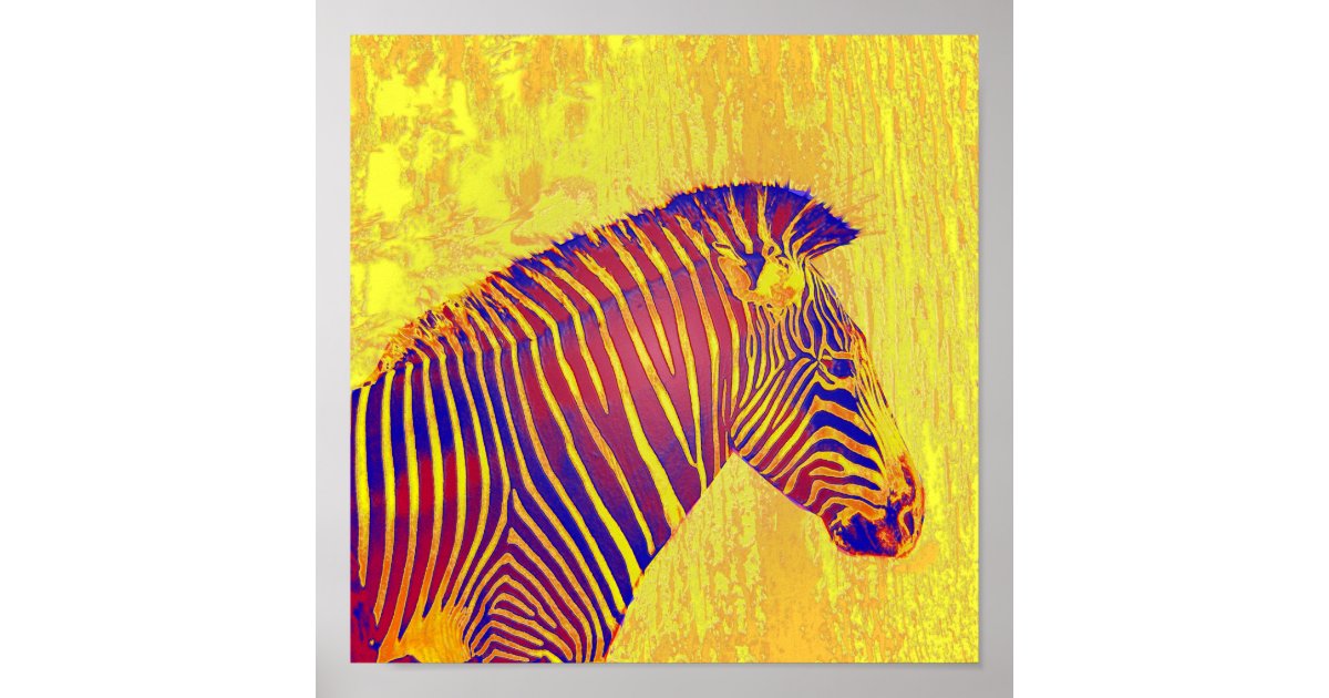 neon zebra yellow and red retro poster Zazzle