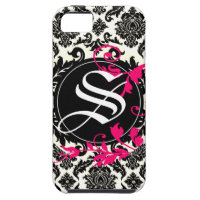 Neopolitan Damask Monogram white/black/fuschia iPhone 5 Cases