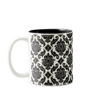 Neopolitan Damask Monogram white/black/fuschia Coffee Mugs