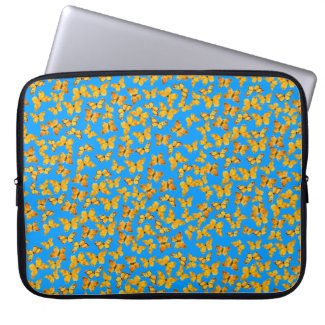 Neoprene Laptop Sleeve, Golden Butterflies on Blue
