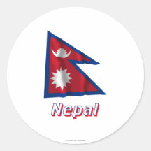 Nepal Waving Flag with Name Round Stickers