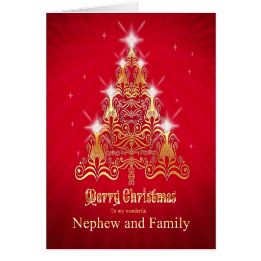 Nephew and family, Christmas tree Christmas card | Zazzle