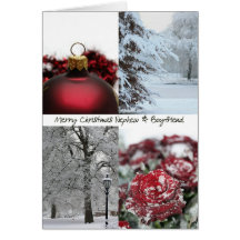 Nephew & Boyfriend Christmas Red Winter collage Cards