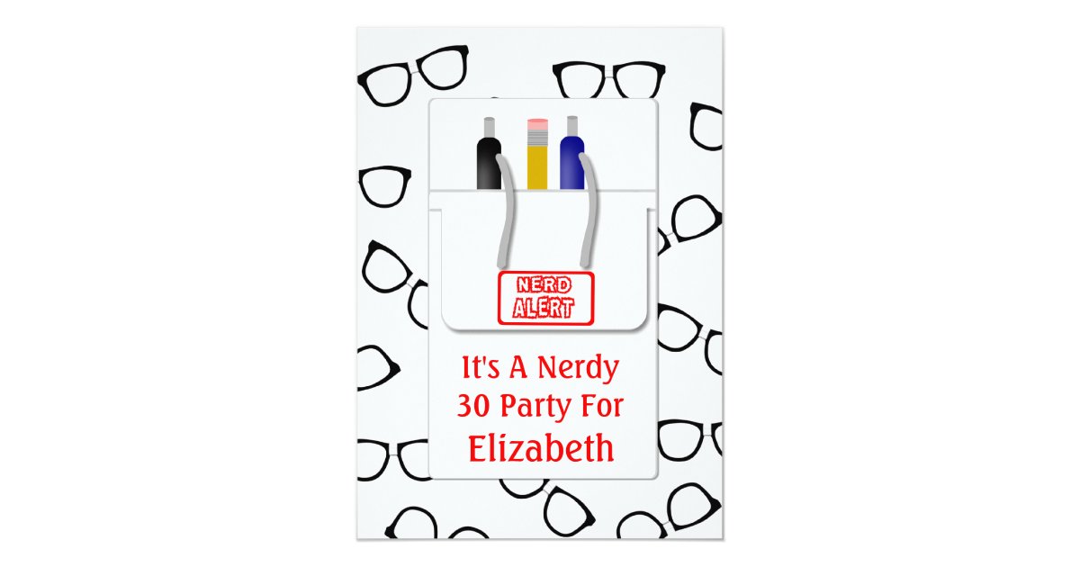 Nerd Glasses Pocket Protector Nerd Theme Party Card Zazzle