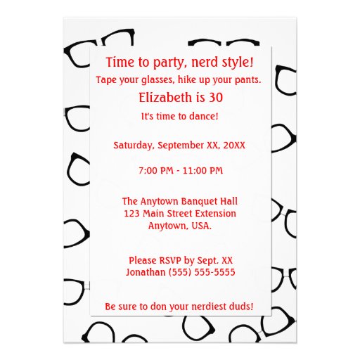 Nerd Glasses Pocket Protector Nerd Theme Party Personalized Invites