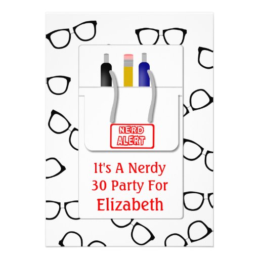 Nerd Glasses Pocket Protector Nerd Theme Party Personalized Invites