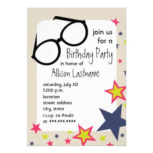 Nerd Glasses & Stars Birthday Party Invitation