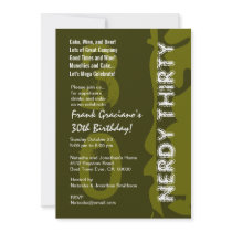 Nerdy Thirty Birthday Party Khaki  Olive Template Personalized Invite