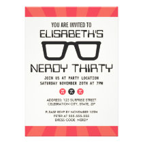 Nerdy thirty birthday party with geeky glasses personalized announcement