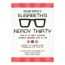 Nerdy thirty birthday party with geeky glasses personalized announcement