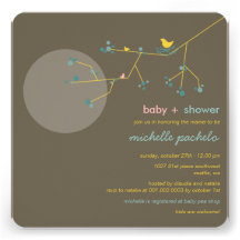 Nesting Bird Family Branch Moon Baby Shower Invite