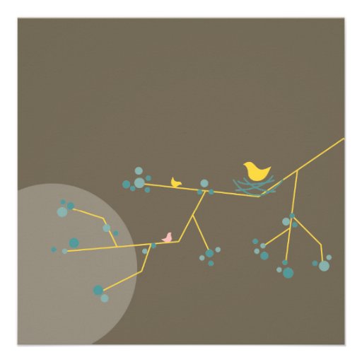 Nesting Bird Family Branch Moon Baby Shower Invite