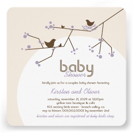 Nesting Birds Family Tree Couples Baby Shower Invitation