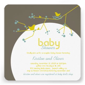 Nesting Birds Family Tree Couples Baby Shower Personalized Invite