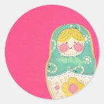 Nesting Doll Offset Magenta Paper Collage - Sticker