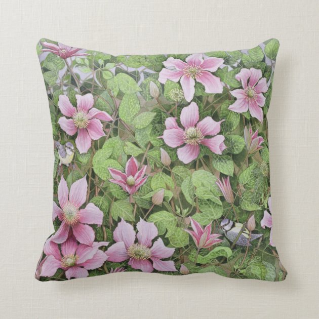 Nesting in Clematis Throw Pillows