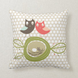 Nesting Owls Family Polka Dots Whimsical Cushion Pillow