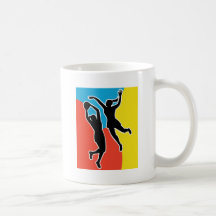 netball player jumping shooting blocking coffee mug