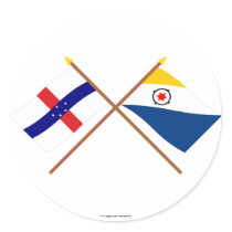 Netherlands Antilles and Bonaire Crossed Flags Round Stickers