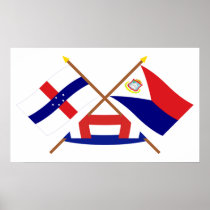 Netherlands Antilles & Sint Maarten Crossed Flags Poster