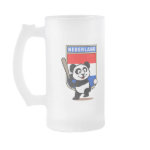 This cute little panda is ready to play for the Dutch team! Panda holds a bat and is about to swing at the ball. Great for fans of the Netherlands baseball team or Dutch baseball players.