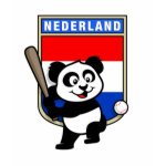 This cute little panda is ready to play for the Dutch team! Panda holds a bat and is about to swing at the ball. Great for fans of the Netherlands baseball team or Dutch baseball players.