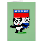 This adorable little panda is too cute! He's featured in front of a large flag from the Netherlands and ready to play football and score some goals. This cute design is perfect for football players and soccer fans.