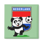 This adorable little panda is too cute! He's featured in front of a large flag from the Netherlands and ready to play football and score some goals. This cute design is perfect for football players and soccer fans.