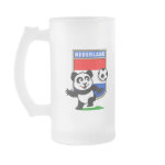 This adorable little panda is too cute! He's featured in front of a large flag from the Netherlands and ready to play football and score some goals. This cute design is perfect for football players and soccer fans.