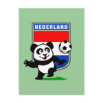 This adorable little panda is too cute! He's featured in front of a large flag from the Netherlands and ready to play football and score some goals. This cute design is perfect for football players and soccer fans.