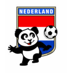This adorable little panda is too cute! He's featured in front of a large flag from the Netherlands and ready to play football and score some goals. This cute design is perfect for football players and soccer fans.