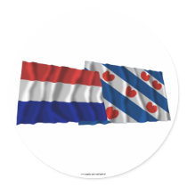 Netherlands & Friesland Waving Flags Round Stickers