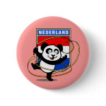 This adorable little panda bear is too cute! Featured in front of a large flag from the Nertherlands, this panda is getting ready to do a rhythmic gymnastics routine with a gymnastics ribbon! This cute design is perfect for gymnasts and gymnastics fans.