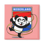 This adorable little panda bear is too cute! Featured in front of a large flag from the Nertherlands, this panda is getting ready to do a rhythmic gymnastics routine with a gymnastics ribbon! This cute design is perfect for gymnasts and gymnastics fans.