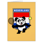 This adorable little panda loves to get out on the court and hits some balls. Panda plays in front of a large flag of the Netherlands. This is a great design for anyone who loves to play tennis, watch tennis or just loves cute pandas.