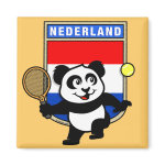 This adorable little panda loves to get out on the court and hits some balls. Panda plays in front of a large flag of the Netherlands. This is a great design for anyone who loves to play tennis, watch tennis or just loves cute pandas.