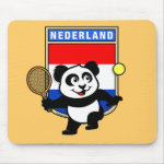 This adorable little panda loves to get out on the court and hits some balls. Panda plays in front of a large flag of the Netherlands. This is a great design for anyone who loves to play tennis, watch tennis or just loves cute pandas.