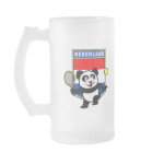 This adorable little panda loves to get out on the court and hits some balls. Panda plays in front of a large flag of the Netherlands. This is a great design for anyone who loves to play tennis, watch tennis or just loves cute pandas.