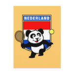 This adorable little panda loves to get out on the court and hits some balls. Panda plays in front of a large flag of the Netherlands. This is a great design for anyone who loves to play tennis, watch tennis or just loves cute pandas.